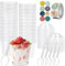 50 mini vasos de postre, 210 ml, ollas de postre con cucharas y tapas reutilizables, pegatinas, vasos pequeños transparentes, cuencos de postre para bodas, fiestas de cumpleaños, tartas de queso