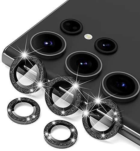 EKAM Camera Lens Protector for Samsung Galaxy S22 Ultra 6.8-Inch 9H Tempered Glass Aluminum Alloy Metal Individual Ring Cover HD Clear Bubble Free Protection (Glitter Black)