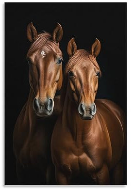 FOCCAR Vintage Cheval Imprimé Toile Affiche Fond Noir Animal Décoration Murale pour Salon Chambre Art Mural