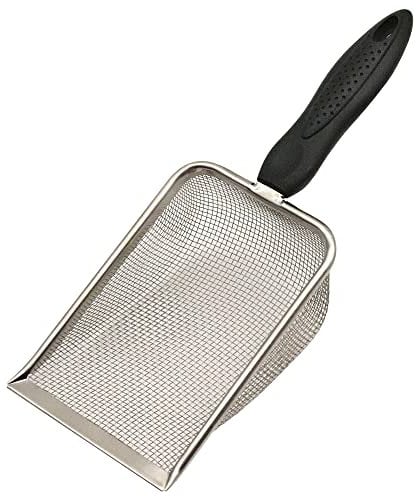 hisunfarm Reptile Sand Scoop Shovel Sifter 10.6 Inch Amphibious Aquarium Litter Cleaner Scooper Fine Mesh Metal Substrate for Gecko Lizard Spider Snake Tortoise, Stainless Steel