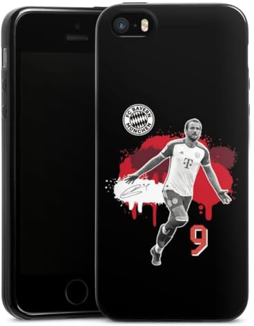 Slim Case extra dünn kompatibel mit Apple iPhone SE (2016-2019) Silikon Handyhülle schwarz Hülle FC Bayern München Harry Kane Offizielles Lizenzprodukt