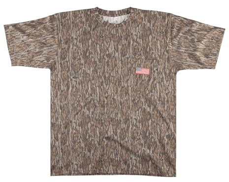 Mooselander Herren T-Shirt Patriotisches Camouflage: USA-Flagge Stickerei Camouflage Street & Gym Wear Brusttasche Jagdbekleidung, Mossy Oak New Bottom Land, XL