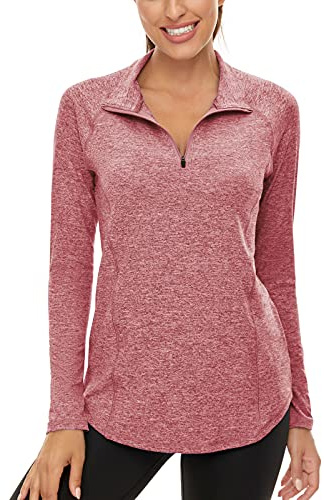 Akiooue Long Sleeve Sports Tops Women, Casual Womens Golf Polo Shirt Laides Fall Winter Workout Running Tops Red