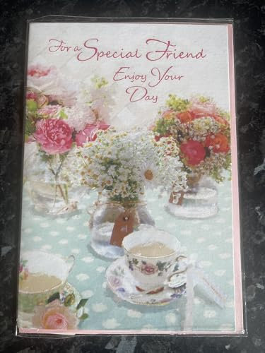 Friend Happy Birthday Card Vases Of Flowers Teacups