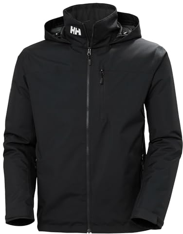 Helly-Hansen Crew Hooded Midlayer 2.0 Waterproof Jackets for Men with Insulated Windproof Sailing Fabric and Packable Hood, 990 Black - L