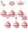 24pcs Princess Cupcake Toppers, Glitter Pink Cupcake Decoration Lipstick High Heel Crown Lip Handbag Bow Cake Topper for Birthday Wedding Baby Shower Bachelorette Party Supplies