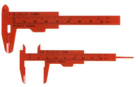 QUARKZMAN 10Stk Mini-Plastik-Messschieber 80mm 3 Messschieber Schieblehre Tragbares Lineal Messwerkzeug (Metrisch/Zoll) Rot