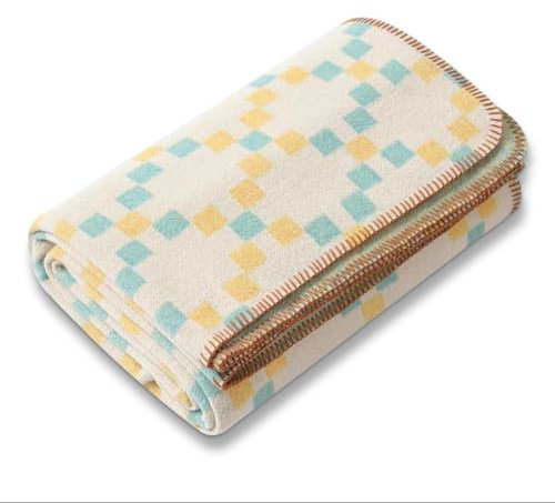 ACUSHLA Merino Mischwolle Decke Kuscheldecke 160x200cm Große Super Soft Sofadecke Wohndecke Tagesdecke Bettüberwurf Warme Gehäkelte Winter Blanket (Farbiges Raster )