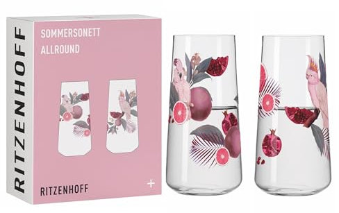 RITZENHOFF 6151002 Trinkglas universal 600 ml - 2er Set - Serie Sommersonett, Motiv Kakadu - Made in Germany