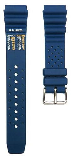 Timewheel Uhrenarmband aus weichem Gummi, 20 mm, kompatibel mit vielen Citizen Aqualand Promaster Taucheruhren (Tiefenmessung, ND-Limit, gedruckt in Füßen) (Dunkelblau)