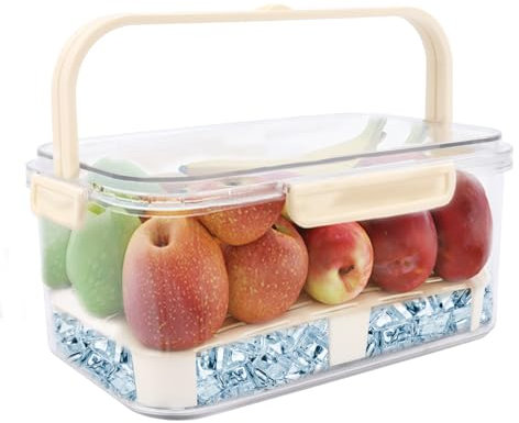Gzsekken Fresh Food Storage Containers with Lids,Fruit Vegetable Storage Containers for Fridge & Drain Tray Handle,4.5L Fridge Storage Containers Organisers Vegetables Sealed Keeper BPA-Free Plastic