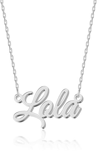 UMAGICBOX Personalized Silver Name Necklace Lola - Customizable Engraved Stainless Steel Pendant for Women - Unique Gift for Birthdays, Anniversaries, Graduations, and Valentine's Day