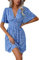 LIAMERHE Abito Donna Manica Corta Scollo a V Elegante Vestito Vita Alta Casual Stampa Floreale Vestito Estivi Abito Maniche a Farfalla Azzurro L