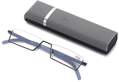 ABETOS Lesebrille Schmal Herren Damen Ultraleichte TR90 Halbrand Blaulichtfilter Sehhilfe Lesehilfe Kompakt Rechteckig Lesebrillen mit Etui, Grau+2.0