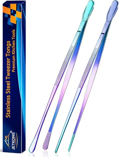 JETKONG 2 pinzas culinarias de 14 pulgadas, pinzas extra largas para alimentos, pinzas de cocina para cocinar a la parrilla y barbacoa (arcoíris)