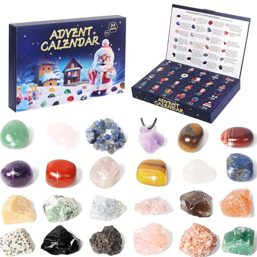 2024 Adventskalender 24 Tage Sammlung von Gesteinen Edelstein Steine Geologie Enthusiasten für Kinder Mädchen