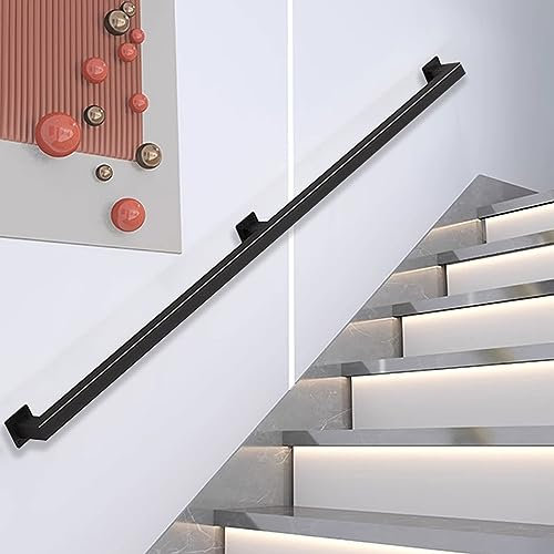 Schmiedeeiserne schwarze Handlaufhalterung für Innentreppen, 0,8 m, Metallgeländer, Stützset für Dachboden-Treppen, Außentreppen, Handläufe, Geländer, 6 m Gesamtlänge