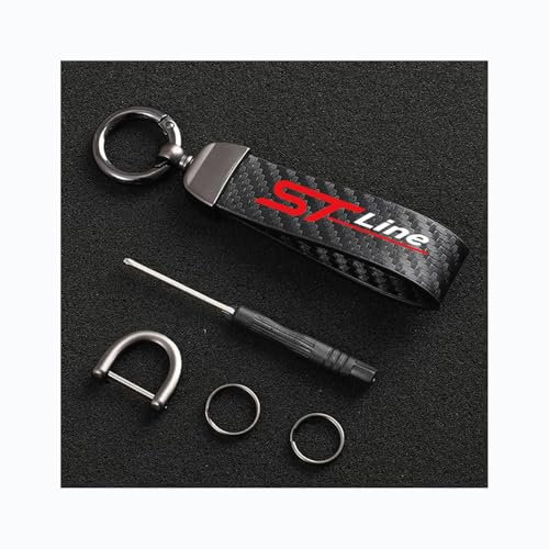 Générique Porte-CléS De Voiture pour Ford St-Line, Fibre De Carbone Cuir Anneau en D Pivotant À 360° Auto Porte-clés,Black-12.5CM