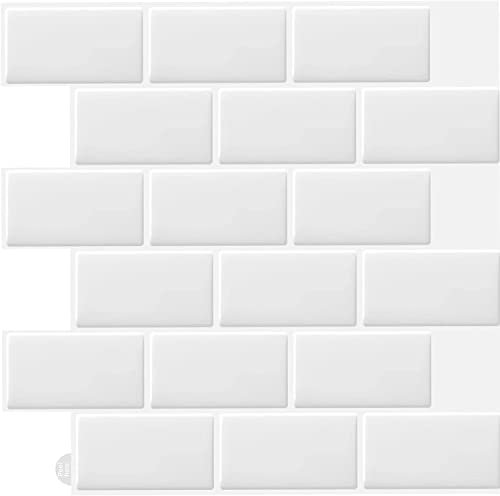 DEWOO 20-Piezas Autoadhesivos Vinilo Baldosas Azulejos Adhesivos Pared Cocina y Baño,Metro Blanco (30.5 x 30.5cm)
