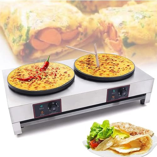 QUSYZD Crêpière électrique antiadhésive, 16 Pouces, Machine à crêpes Commerciale Ronde, température réglable pour blintzes, œufs, Tortilla, 3000 W/6000 W, 6000 W,6000W