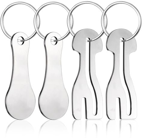 TIESOME 4 Stück Einkaufswagenlöser, Edelstahl Einkaufswagenchip mit Schlüsselanhänger für alle Einkaufswagen