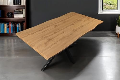 SAM Esstisch Josy | 160 x 85 cm | Holz Wildeiche-Optik | Spider-Gestell Metall schwarz | 40 mm Tischplatte mit Baumkante | Tisch für Esszimmer & Küche