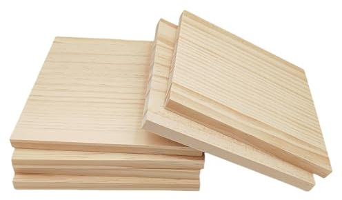 6 Blocchi quadrati in legno non finiti per artigianato, 15 x 15 x 1 cm quadrati in legno di pino, per intaglio del legno, sottobicchieri fai da te, pittura e combustione