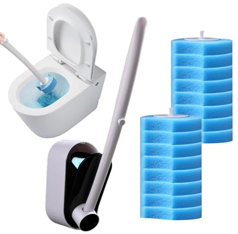 Riaisttd Toilettenschüsselbürste mit 16 Nachfüllungen, WC-Schüssel-Reinigungsstab, inklusive WC-Reinigungspads für Badezimmer, Kalziumansammlung, Fugenmörtel und Badreinigungssystem