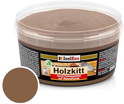 Isolbau Mastic pour bois 250 g - Mastic pour bois extérieur et intérieur - Mastic de réparation pour bois - Mastic de réparation pour bois - Mastic prêt à l'emploi pour bois - Séchage rapide - Noyer
