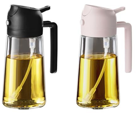 TrendPlain Pulverizador Aceite Spray 470ml - 2 en 1 Spray Aceite Cocina, Dispensadora para Freidora de Aire, Ensaladas, Vinagre y Accesorios Cocina - Negro y Durazno