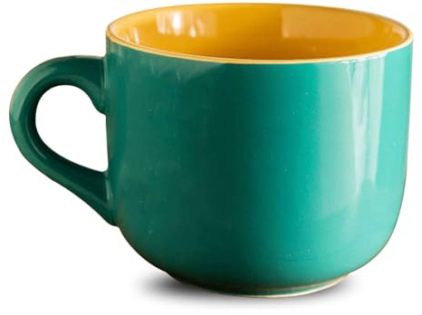 TGDGFKIAS Soup Bowls Soup Mug, Soup Cup with Handle, Breakfast Bowl for Ice Cream, Dessert, Small Ceramic Bowl, Soup Mug Microwave Safe(Emerald Green)