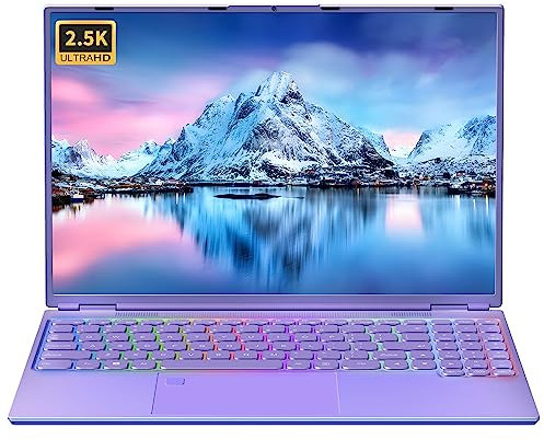 Fsjun 16 Purple Laptop Computer, 12th-Gen N95 Processor(Up to 3.4Ghz), 16GB RAM 512GB SSD, 2.5K QHD(2560x1600) IPS Screen Notebook, Color Backlit Keyboard, Face Unlock, Type-C, Mini-HDMI, WiFi