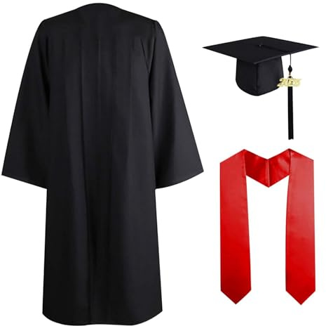 Foweknow Abschluss Talar Mit Hut 2025 Graduation Robe Set Doktorhut Set Herren Damen Absolventen Robe Schärpe Quaste Hut Talar Für Hochschule Bachelor Master Akademischer Talar