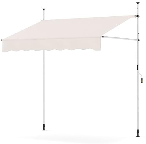 COSTWAY Tenda da Sole a Morsetto, Regolabile in Altezza e Inclinazione con Manovella, Telo Impermeabile e Resistente ai Raggi Solari e Telaio Antiruggine, Tenda Retrattile Senza Foratura (2M,Bianco)