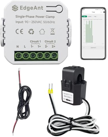 Intelligenter Energiemonitor, einphasiger Stromzähler mit Klemme und 2 * 80ACT-Stromwandler, WLAN, Echtzeit-Strommonitor/-zähler, Solar-/Netzwerkmessung (EPMC311-80A*1)
