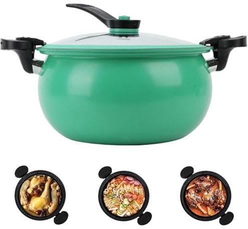 Mini Pressure Cooker, Large Capacity Fast Heating Pressure Pot with Lock Handles, Non-stick Multi-Function Micro Stockpot for Gas, Induction, Electric Stoves, GreenPressure