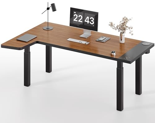 MAIDeSITe Eckschreibtisch Höhenverstellbarer Schreibtisch L Form Dual-Motor 4 Beinen Arbeitsstation 180x120 cm mit 200 kg Tragkraft, Kabelloser Fernbedienung, Eingebauter Hubbuchse und USB –Space Max
