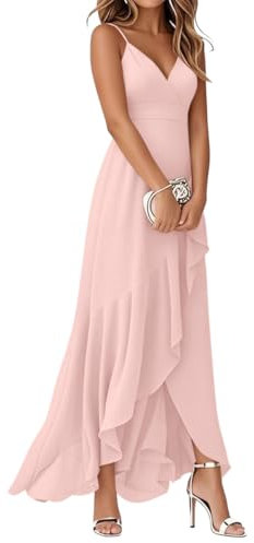 Minetom Robe De Cocktail Femme Bretelles Hautes Robes De Mariage Mi-Longues Dress D'Été À Volants Fête Élégante Soirée A Rose Clair L