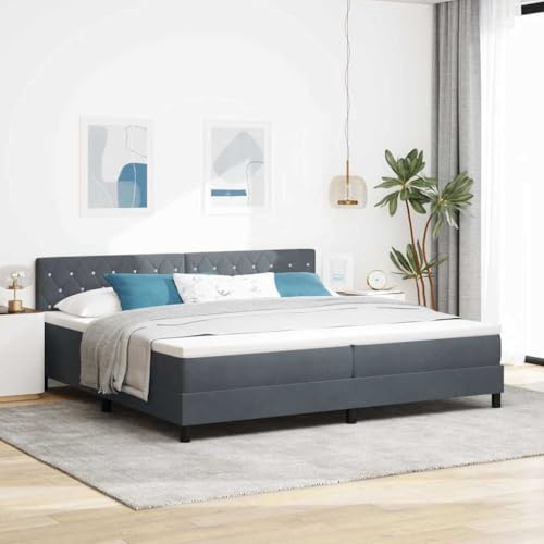 vidaXL Boxspringbett mit Kopfteil Dunkelgrau 200 x 200 cm Samt, Elegantes modernes Schlafzimmer, kuscheliger Bettgestell, samtige Möbel, luxuriöse Schlafplattform