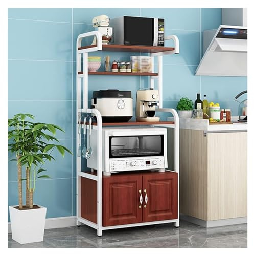OWOHYG 5-Tier Kitchen Organizer Rack with Hooks, Steel Baker's Rack Microwave Stand, Utility Storage Shelf 52cm Wide,60CM