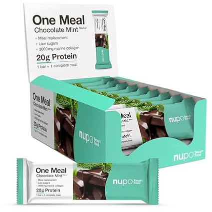 NUPO One Meal Bar – Chocolate-Mint (15 x 60g) | Leckerer High Protein Mahlzeitenersatz Riegel zum Abnehmen | Low Sugar | Mit 3000 mg Kollagen | Kalorienarme Snacks mit Vitaminen & Mineralien