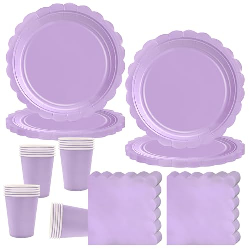 Party Supplies,Light Purple Birthday Decorations Party Tableware Set | Contain Plates Cups Napkins for Birthday Baby Shower Wedding Partys Anniversary(20 Guests)