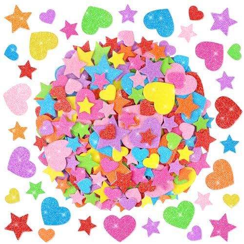 1000 Stück Moosgummi Glitzer Sticker für Kinder Schaumstoff Aufklebe,Mehrfarbig