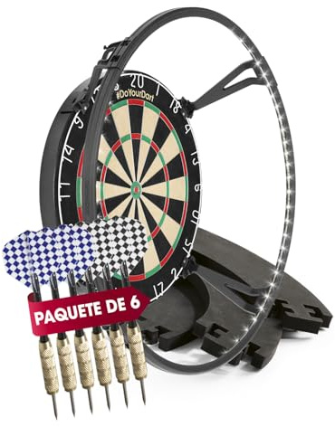 #DoYourDart Dartscheibe inkl. Beleuchtung | Dart Komplett-Set mit 6 Dartpfeilen & Dartboard Led Licht | Dartboard mit Dart-Surround | Steeldart mit selbstschließenden brasilianischen Sisalfasern