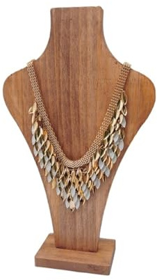 ZYFHYU Halskette Büstenständer Mannequin Wooden Necklace Pendant Chain Jewelry Bust Neck Display Stand Holder Vase Type Window(Walnut L 17.5 * 29.5cm)