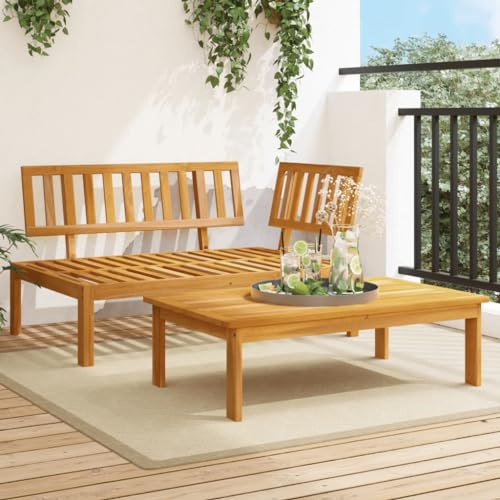 Yunovire 2-TLG. Garten-Sofagarnitur aus Paletten Akazienholz, Ecksofa & Tisch, 133x92x69 cm, für Balkon & Terrasse, robuste Outdoor Lounge Möbel