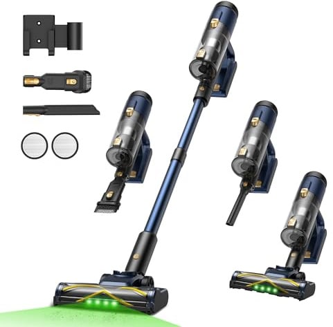 Vexilar Akku Staubsauger 50000Pa/450W/50Min, Staubsauger Kabellos mit Green LED, Leichter 6-in-1 Akkusauger für Teppich Hartböden Vorhang Auto Haustierhaare