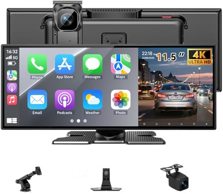 11.5 Carplay Screen for Car, 2-in-1 Car Play Screen Wireless Android Auto with 4K Front and 1080P Rear Camera, Car Tablet Pro Max 2026 Car Stereo Mirror Link AUX FM Bluetooth 64G SD