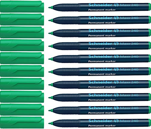 Schneider Maxx 240 Permanent-Marker mit Rundspitze (Cap-Off-Ink, Strichstärke 1 - 2 mm) 10er Packung grün
