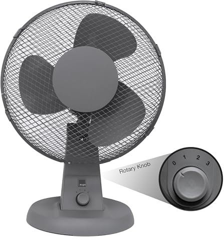 Knight 12 Desk Fan with 4 Position Rotary Knob, 3 Speed Setting, Oscillating & Tilting Head | Portable & Low Noise | Ideal for Office & Home, Matt Finish [Upgraded Design] (MATT GREY)